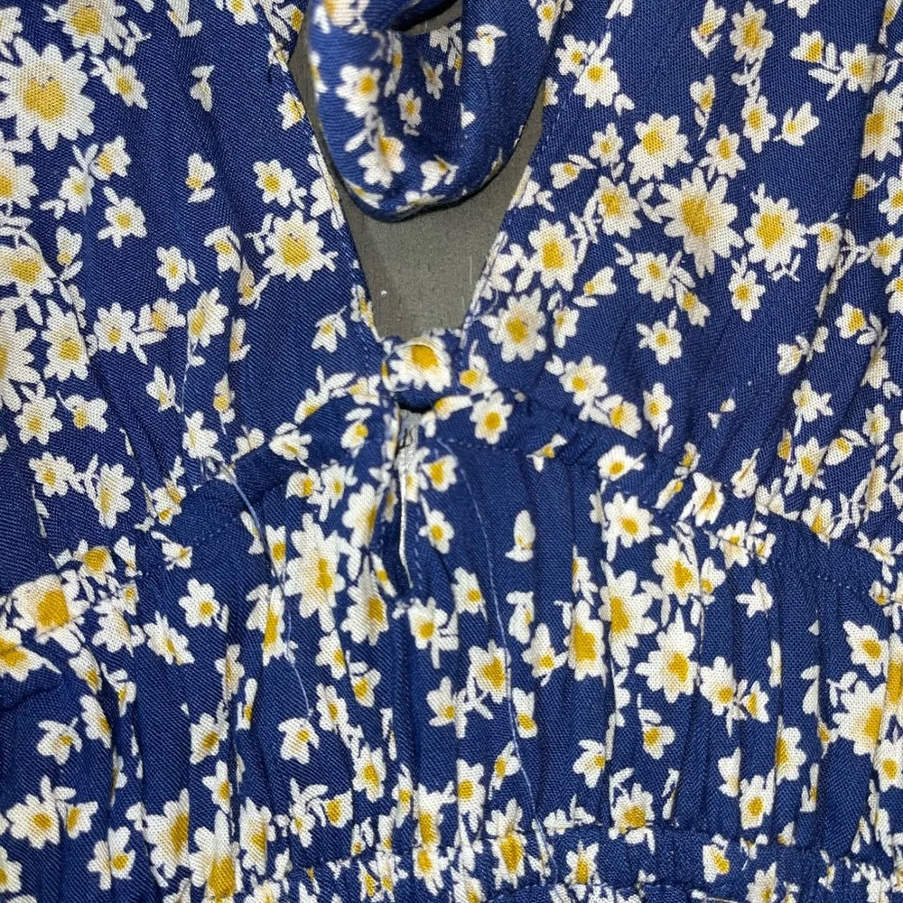 Angie Blue White Floral Sundress Short Open Tie Back Ladies Large NWT